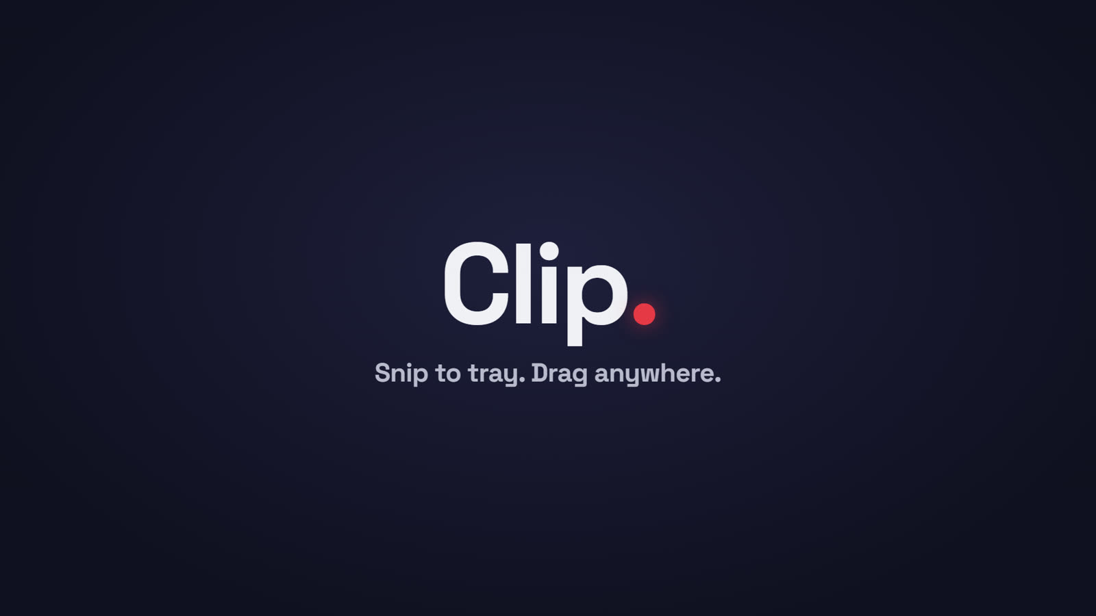Clip on a Windows desktop: a screenshot lands in the floating tray the moment it is taken, then is dragged straight into a browser and a chat window as a real file - no File Explorer, no lost shot.